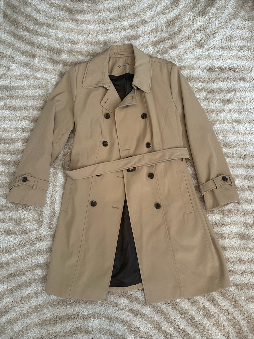 Calvin Klein Beige Double-Breasted Trench Coat
